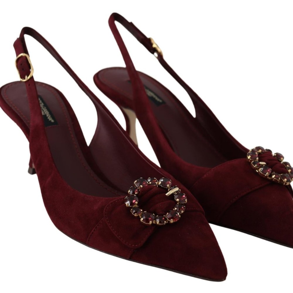 DOLCE & GABBANA  Bordeaux Crystal Suede Slingbacks Shoes